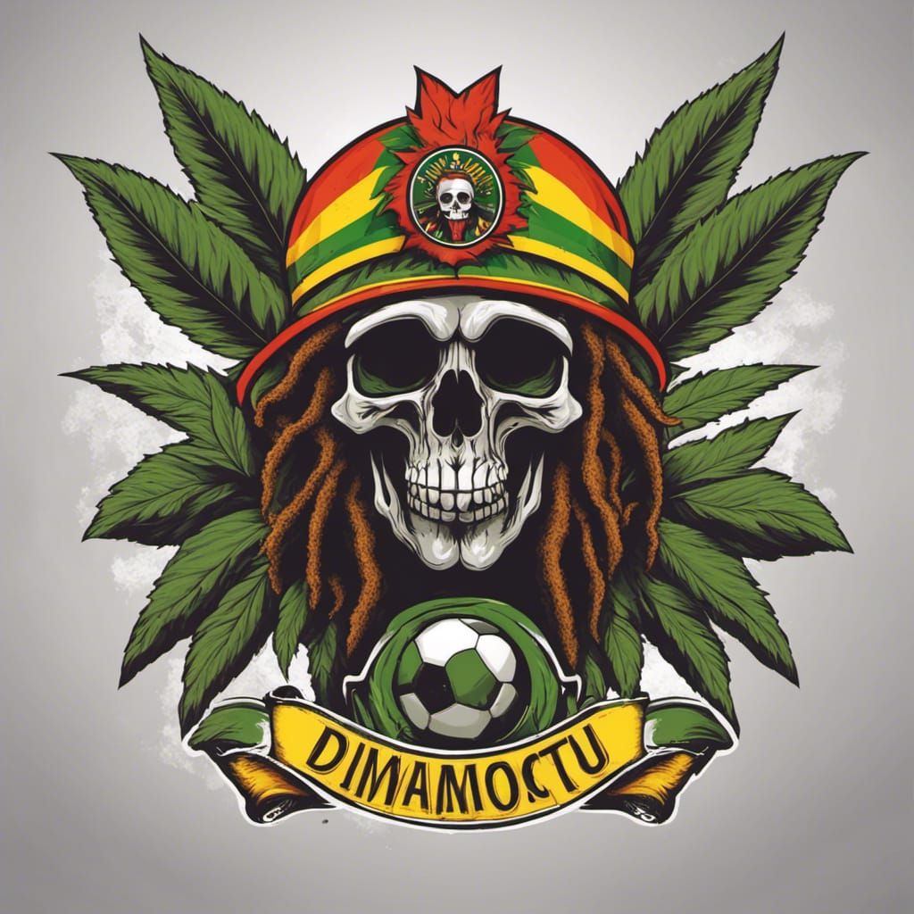 Rastafari Football Team Logo with Smoking Skull in Vibrant C...