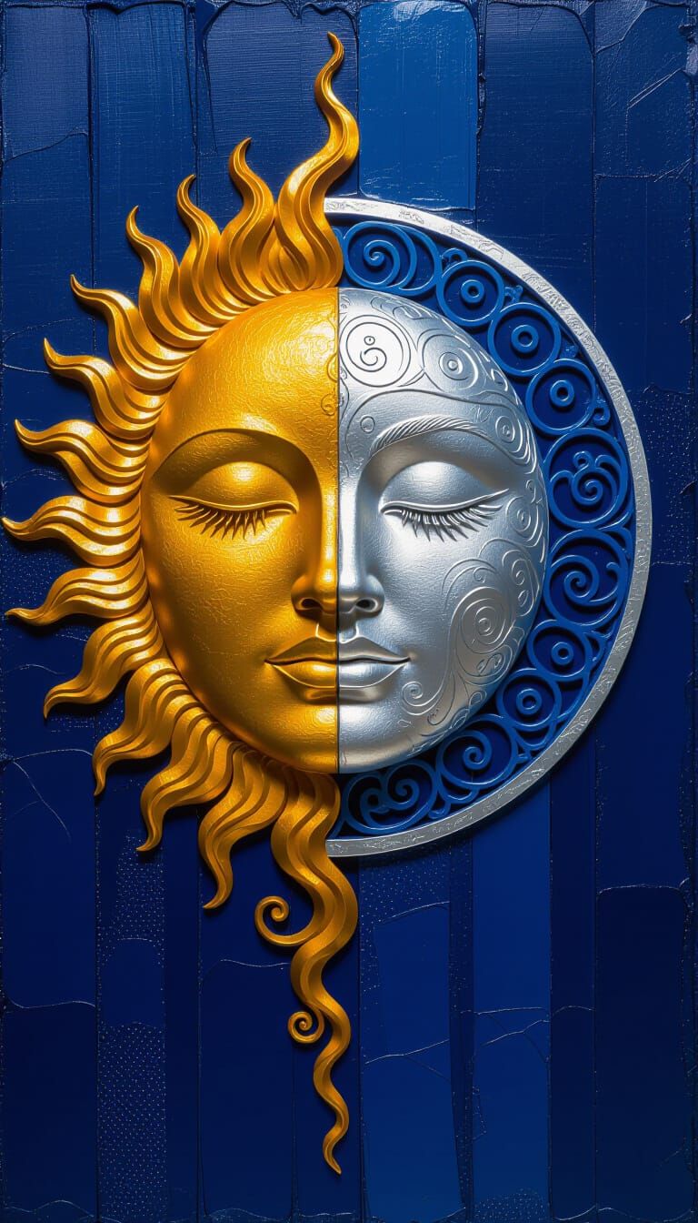Celestial Face: Sun and Moon Oil Painting