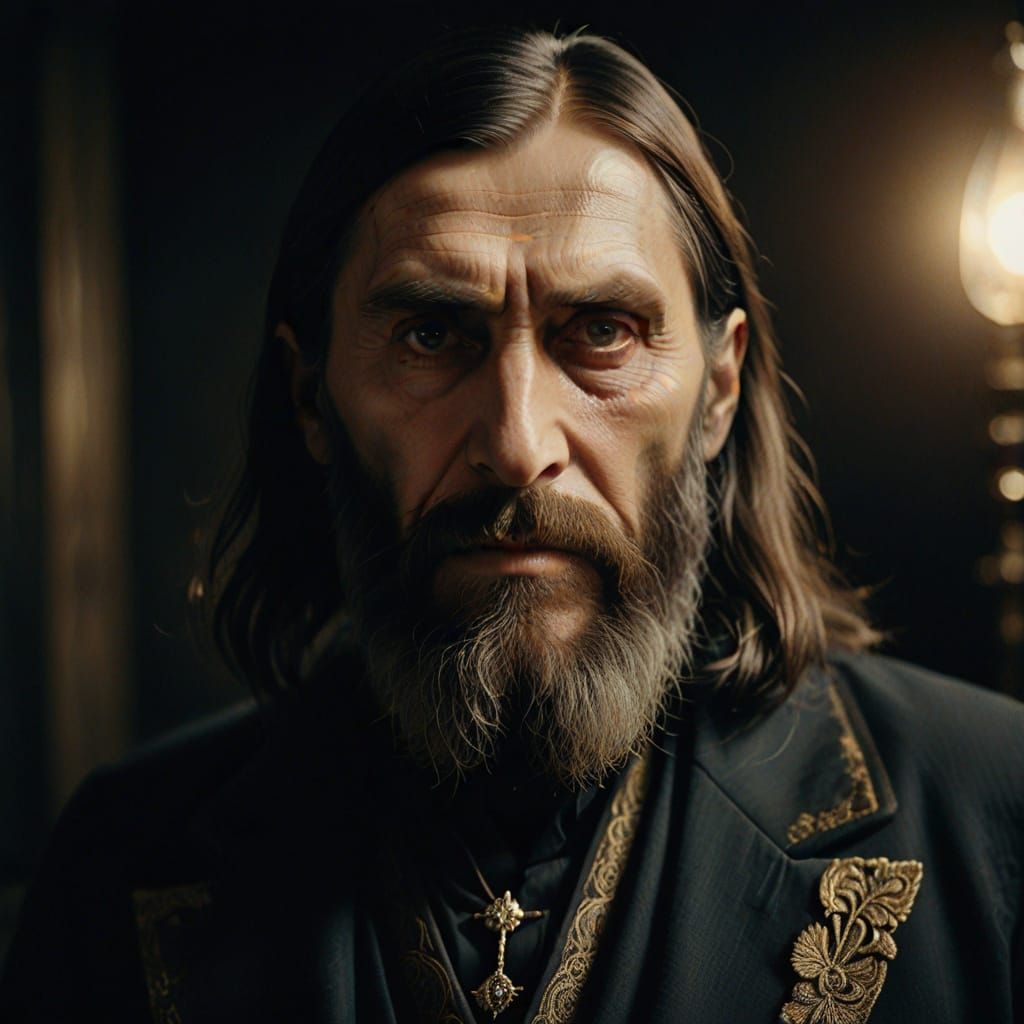 Hyperrealistic Portrait of Grigori Rasputin in Golden Light