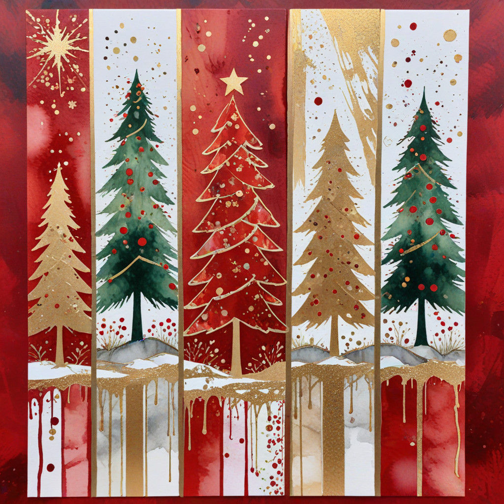 Vibrant Watercolor Christmas Tree Art in 7 Unique Scenes