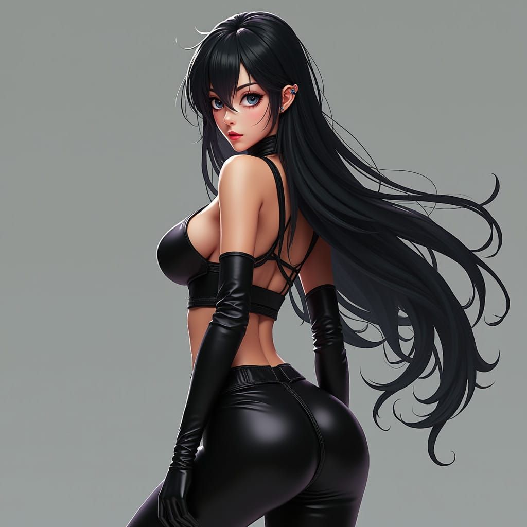 Curvy Chinese Woman in Fitted Black Leather Attire