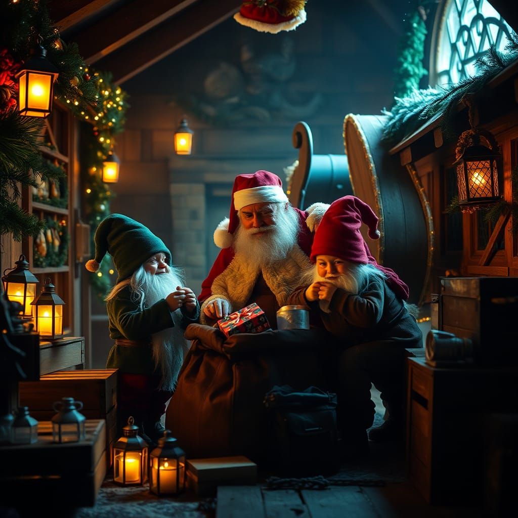 Gnomes Assist Santa Claus in Festive Christmas Eve Preparati...