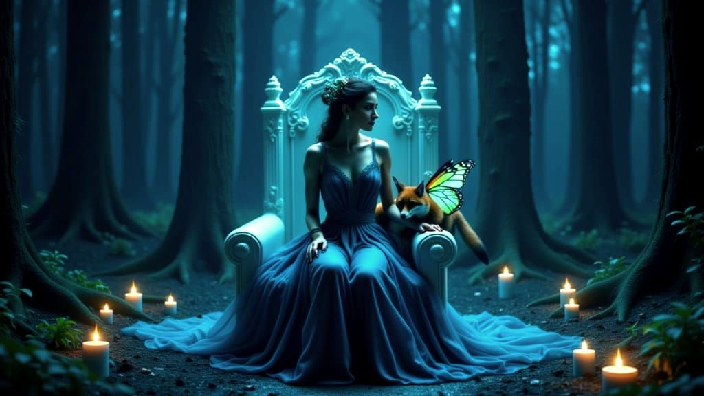 Regal Queen of Cups with Bioluminescent Fox