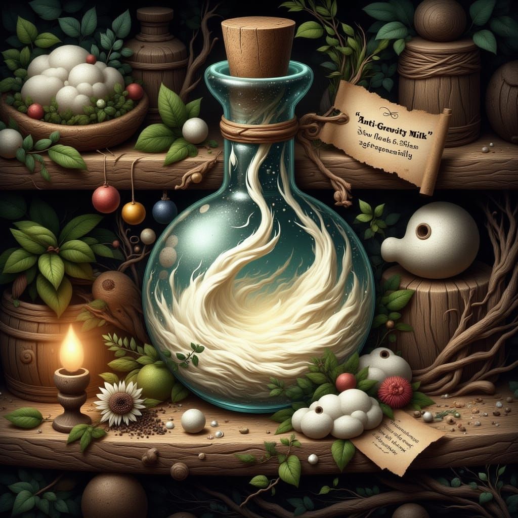 Whimsical Fantasy Potion Bottle in Traditional Style