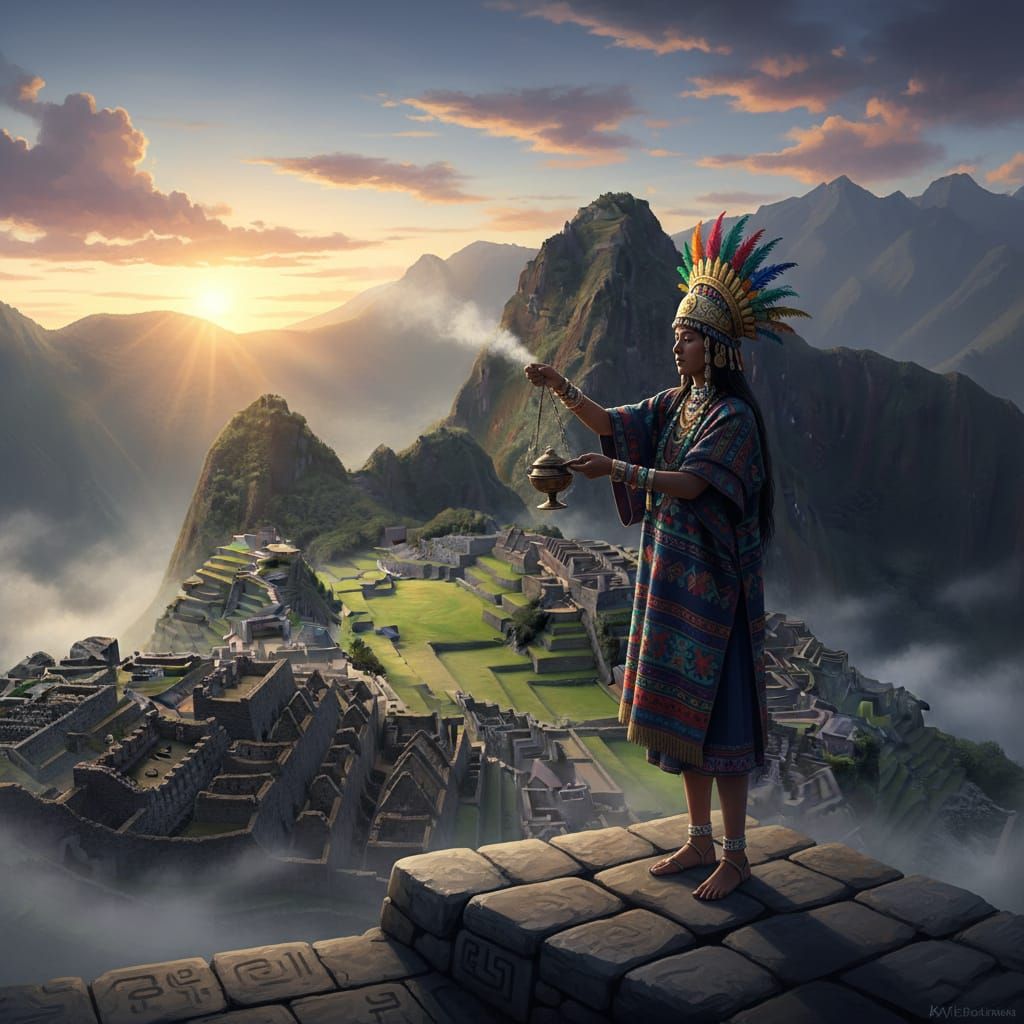 Incan Priestess Ritual at Machu Picchu at Dawn