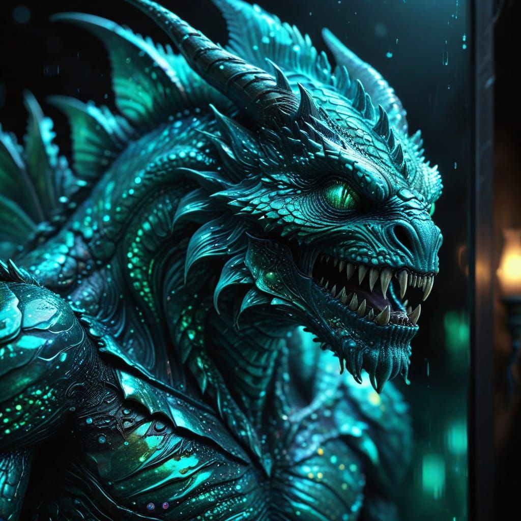 Fantasy Monster in Teal Water: Hyper-Realistic Digital Art