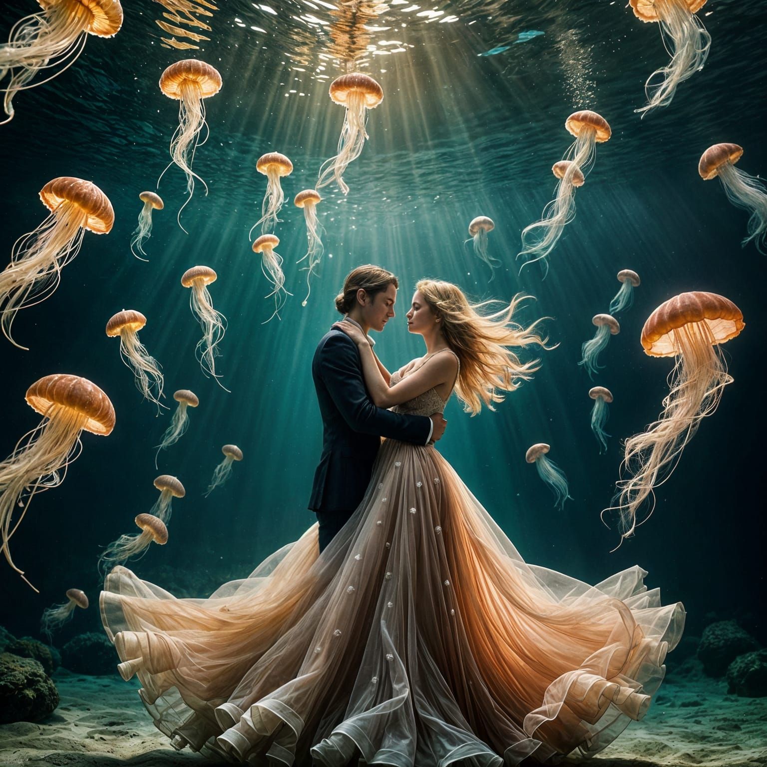 Underwater Prom Romance in Ethereal Light