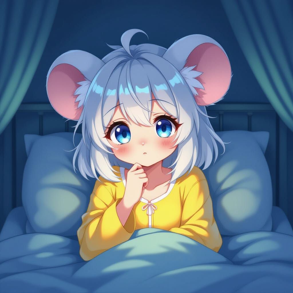 Anime Mousegirl in Yellow Nightgown