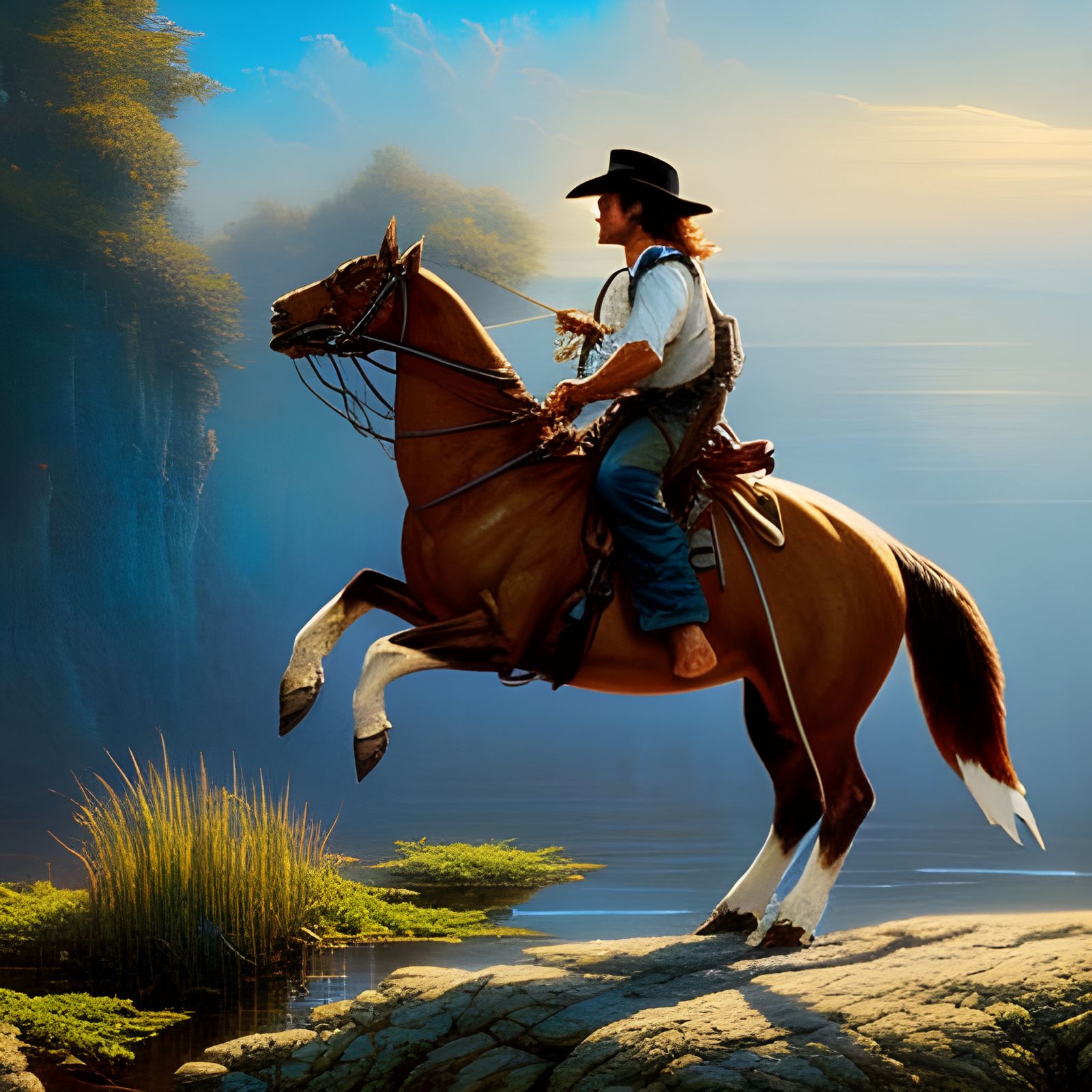 Huckleberry Finn Riding a Shark in a Cinematic 8K Scene