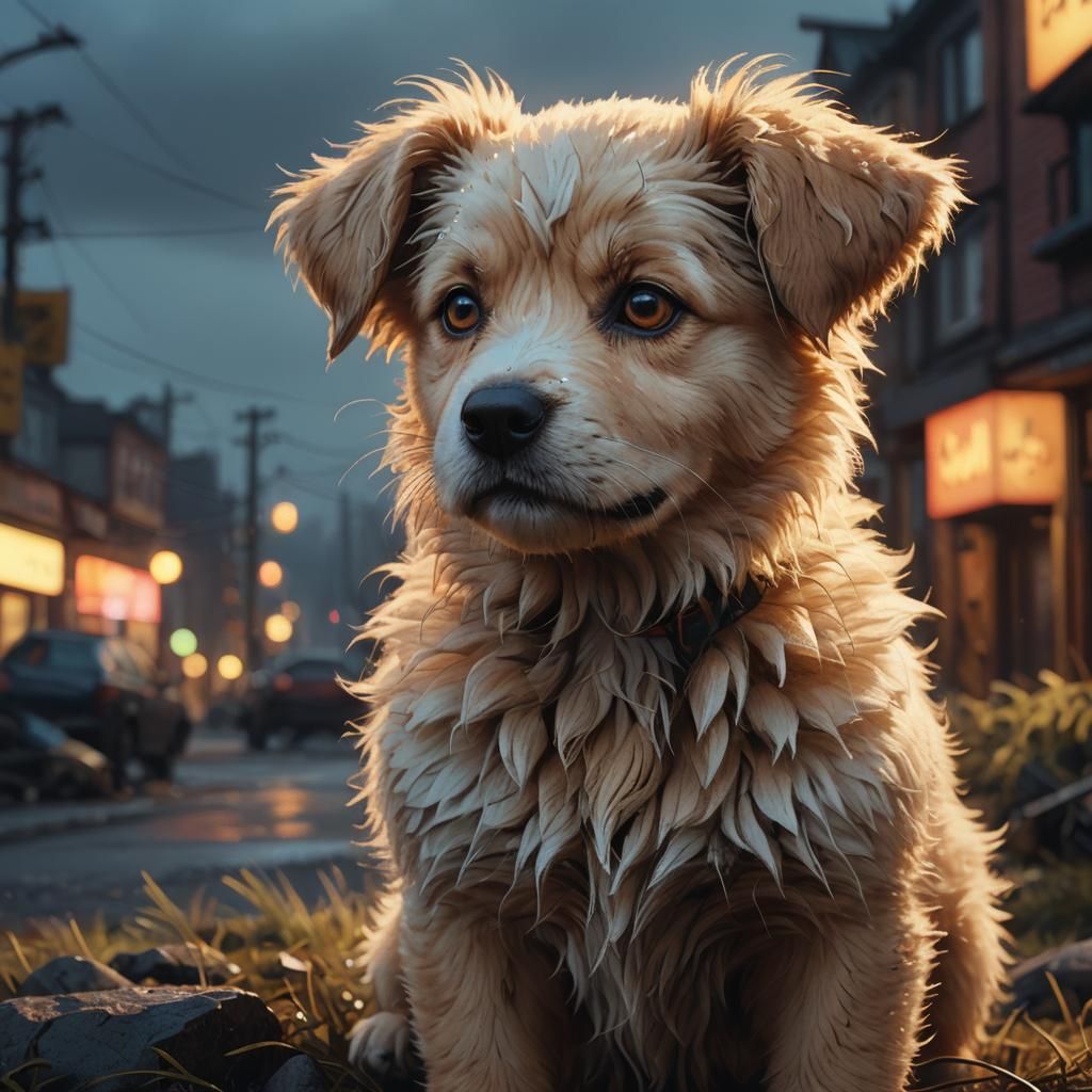 Dramatic Close-Up Portrait of a Beautiful Puppy in Cinematic...