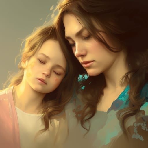 Mother and Daughter Portrait in Vibrant Triadic Colors