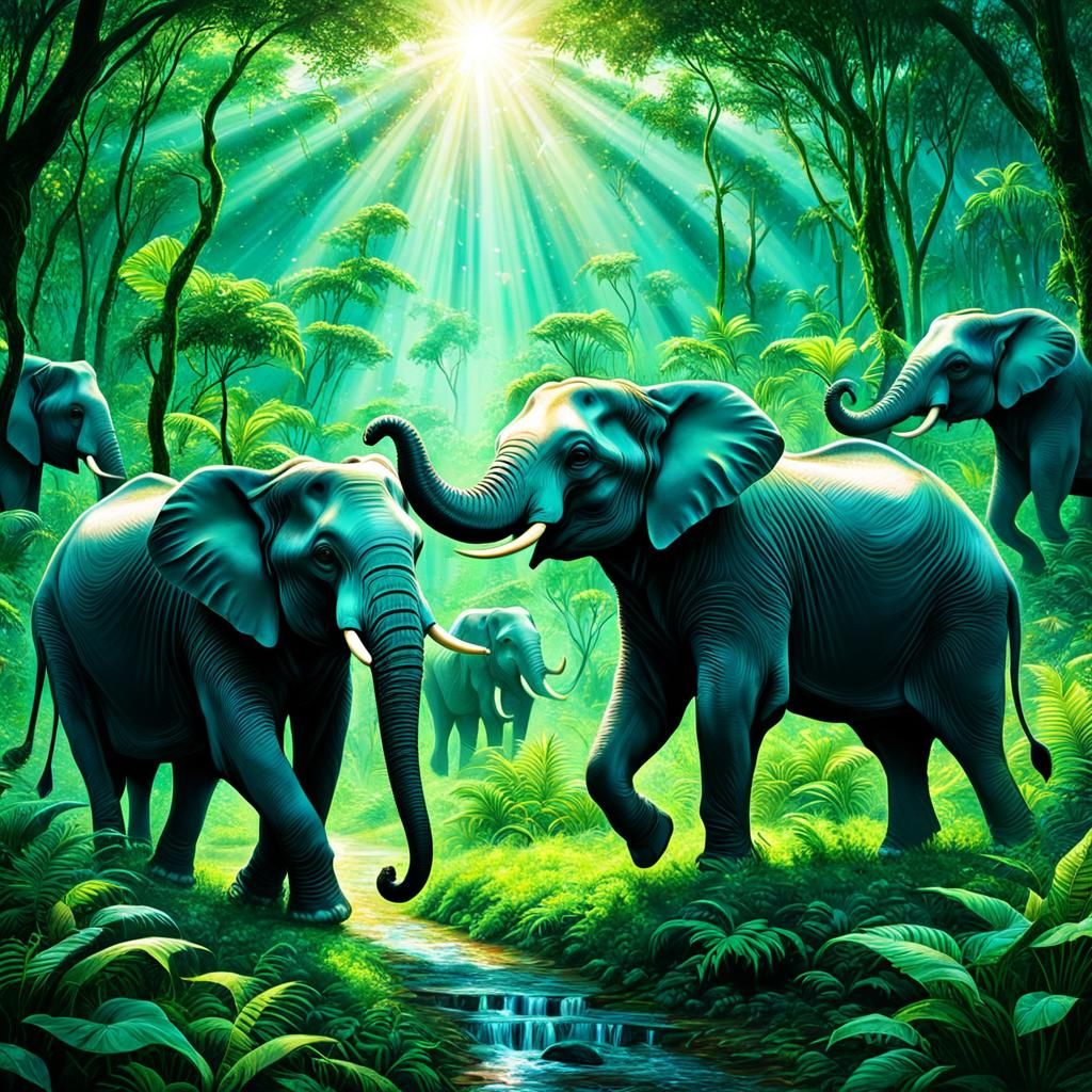Majestic Elephants in Vibrant Jungle Realm