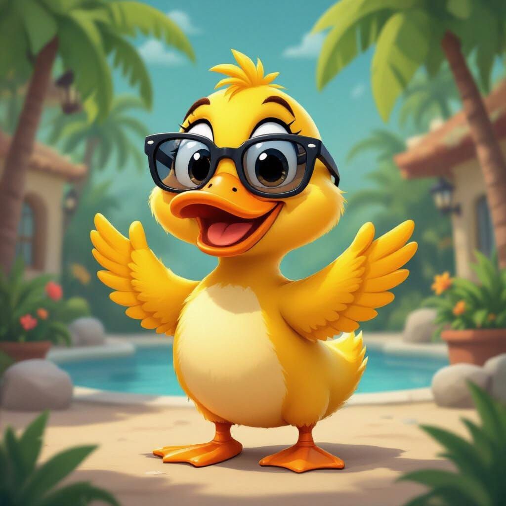 Dapper Cartoon Duck Wears Wayfarer Sunglasses