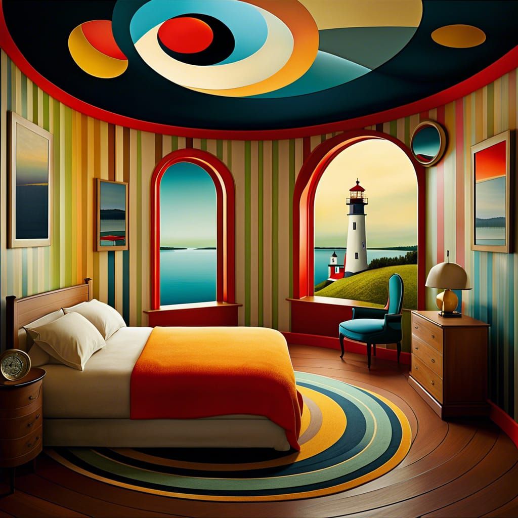 Surreal Bauhaus Bedroom Scene in Vibrant Abstraction