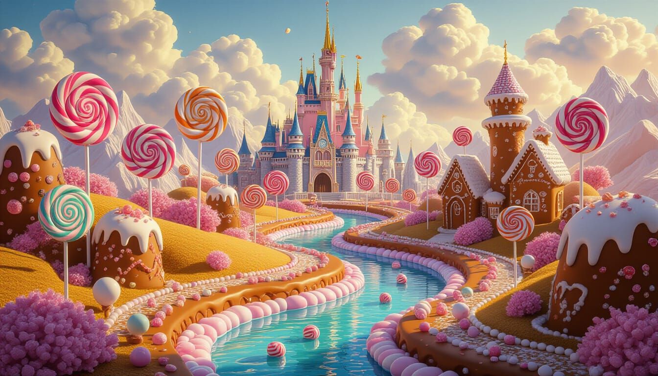 Sweet Lollipop Cityscape with Chocolate River