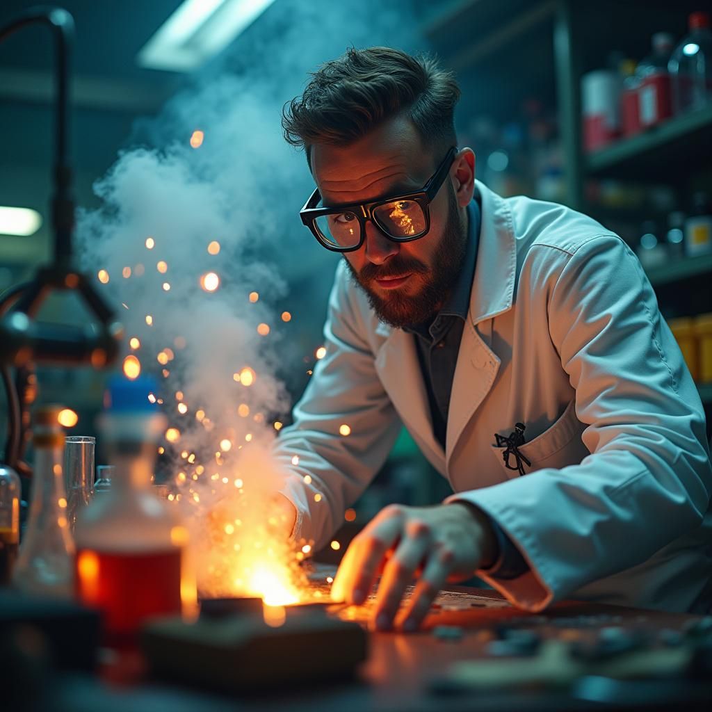 Mad Scientist Conducts Perilous Experiment in Hyperrealistic...