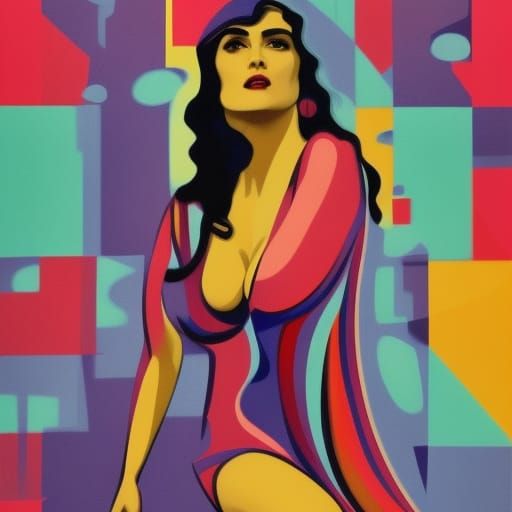 Salma Hayek in Vibrant Pop Art Style
