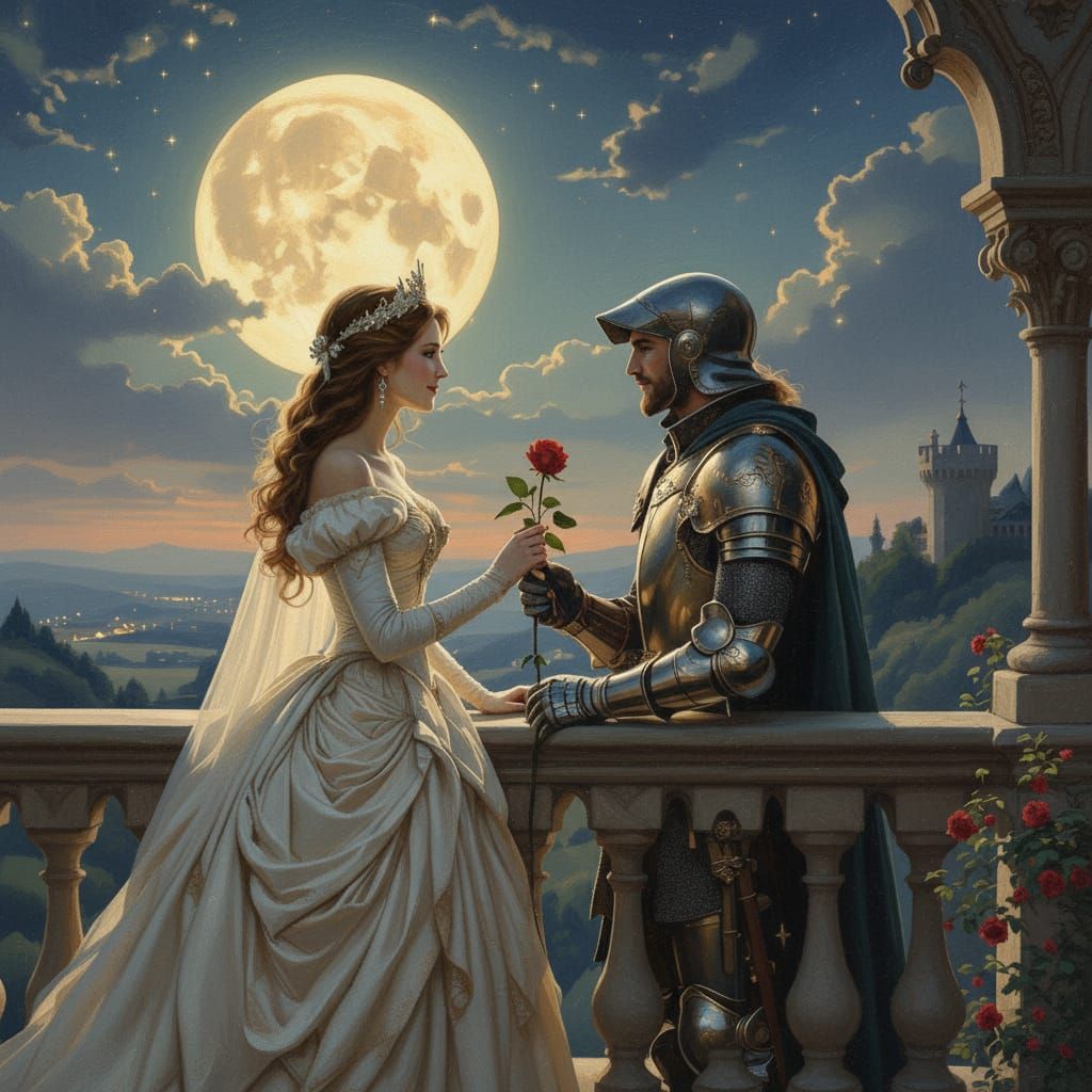Princess and Knight Romance in Golden Moonlight