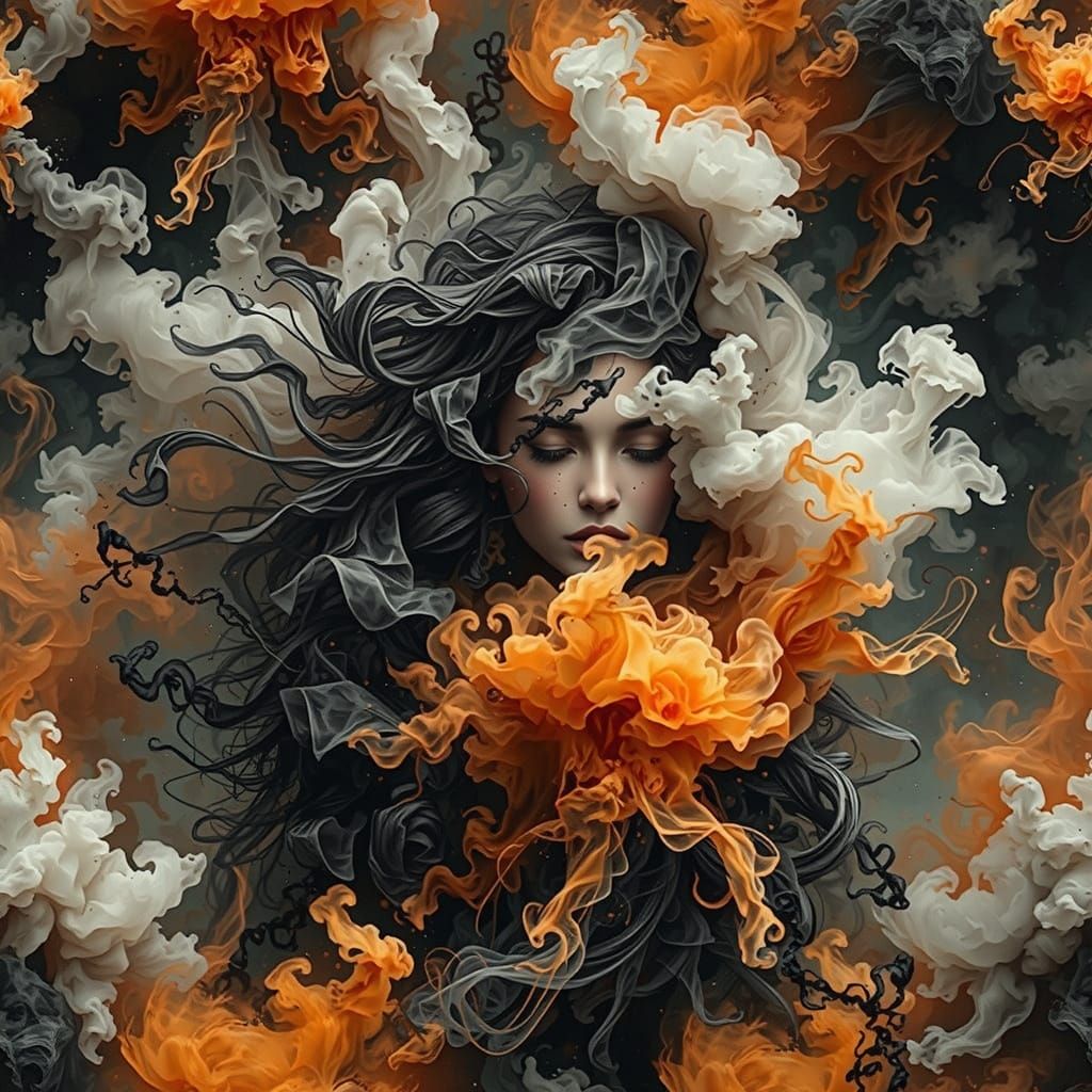 Ethereal Orange Smoke Dissolves into a Mysterious Golden Hou...