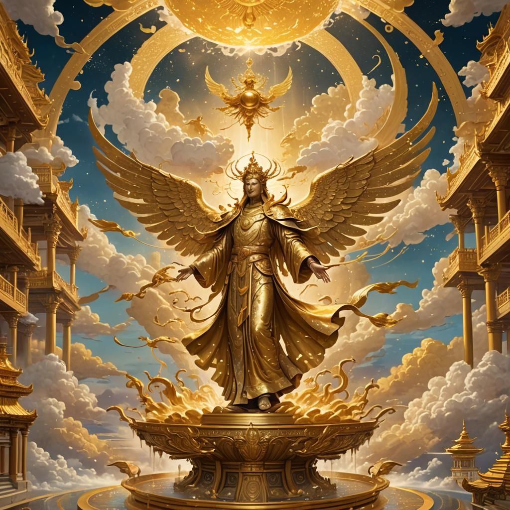 Ethereal Golden Goddess in Celestial Realm