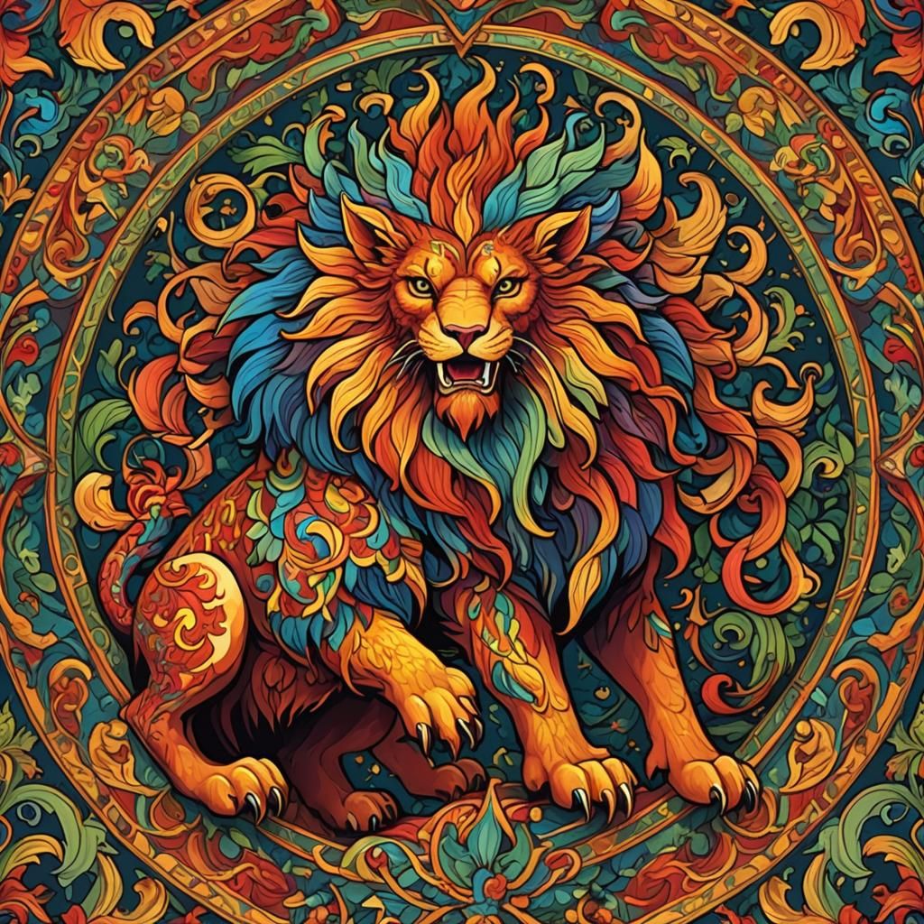 Vibrant Mythical Being Blends Griffin, Dragon, and More