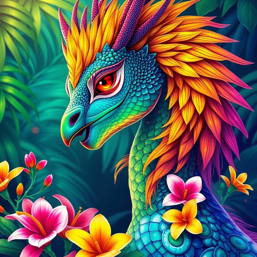 Dragon Peacock Goddess in Vibrant, Iridescent Splendor