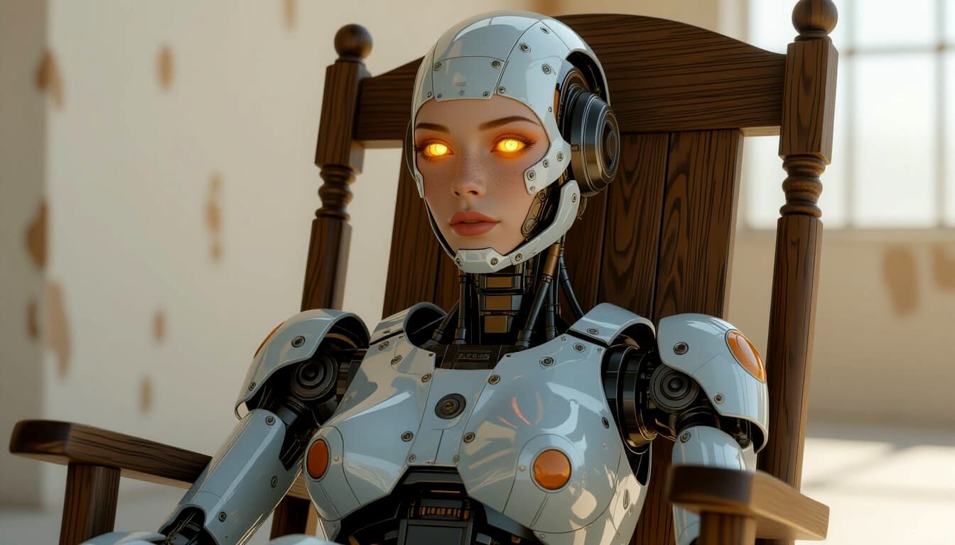 Android Woman with Glowing Eyes in Science Fiction Portrait