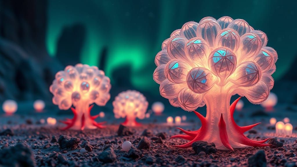 Cosmic Alien Landscape with Glowing Seedpods and Bioluminesc...