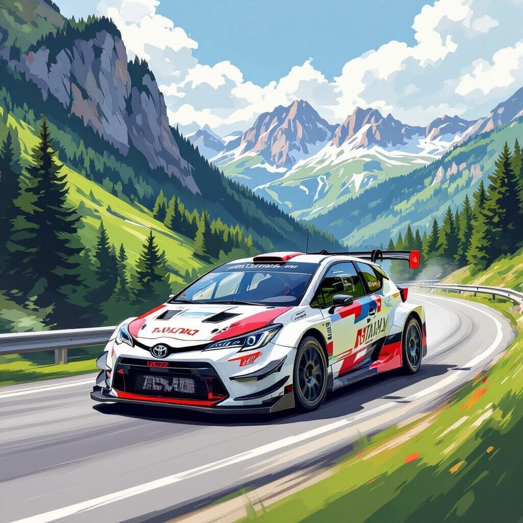 Toyota Wish Rally Car in Alps, Futuristic Style