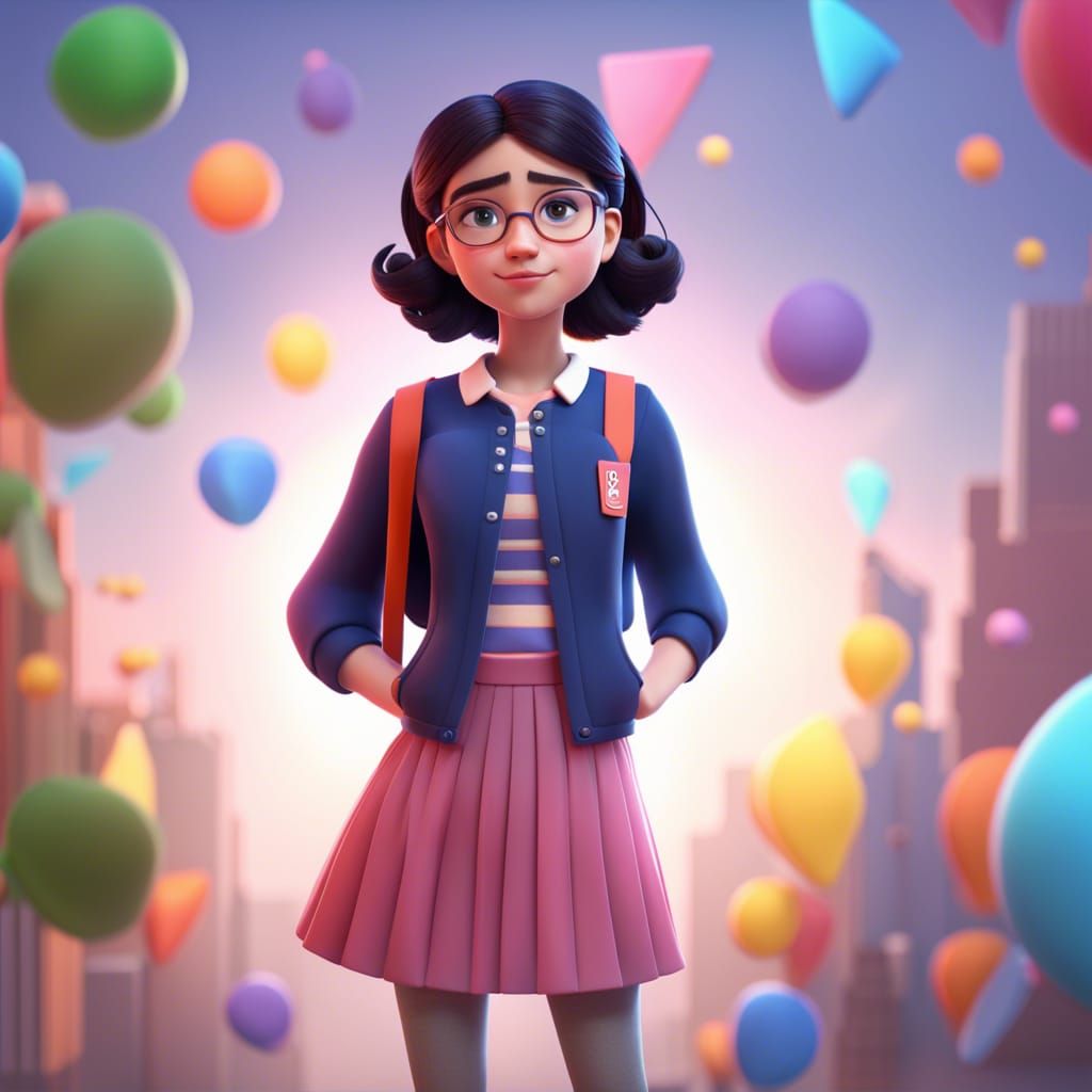 Preppy Girl in Vibrant Disney-Inspired 3D Art