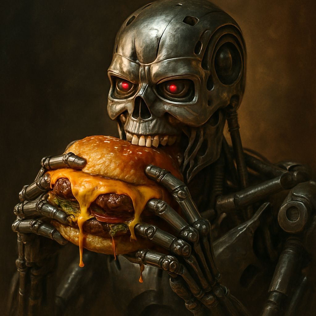 T-1000 Terminator Endoskeleton Enjoys Cheeseburger