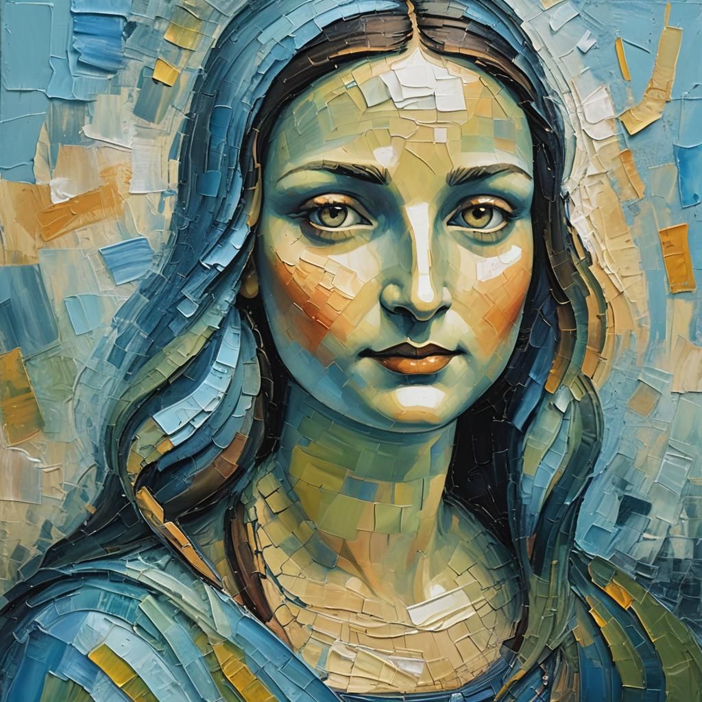Mona Lisa Enigmatic Moment in Neo-Impressionist Oil Painting...