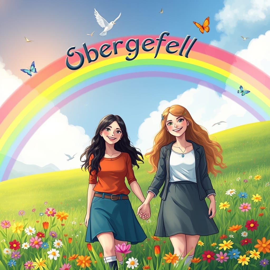 Romantic Rainbow Meadow: Kinkade and Ghibli Harmony