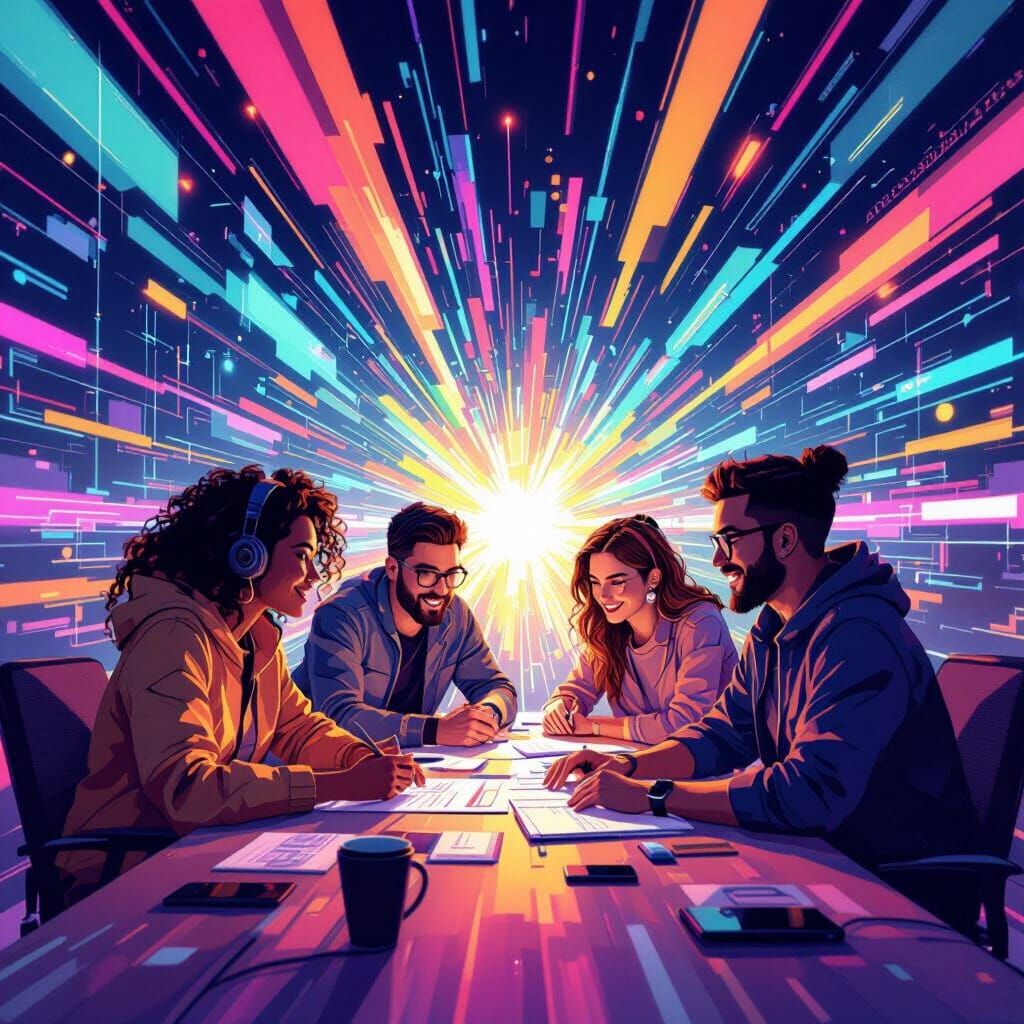 Diverse YouTubers Collaborate in Vibrant Digital Art