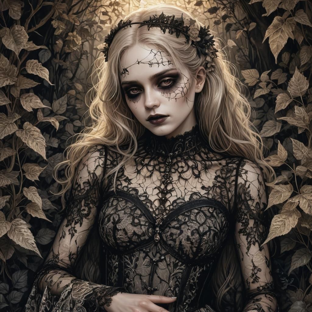 Gothic Death Comforts a Mournful Woman in a Whimsical, Dream...