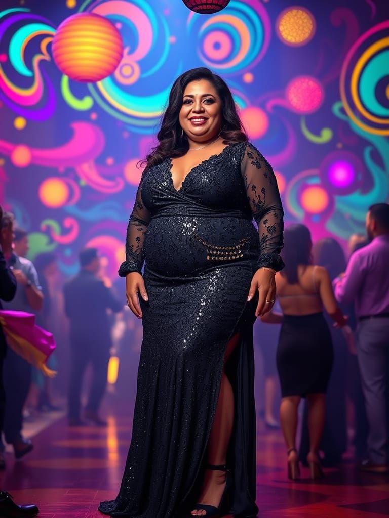 Glamorous Woman in Psychedelic Party Scene