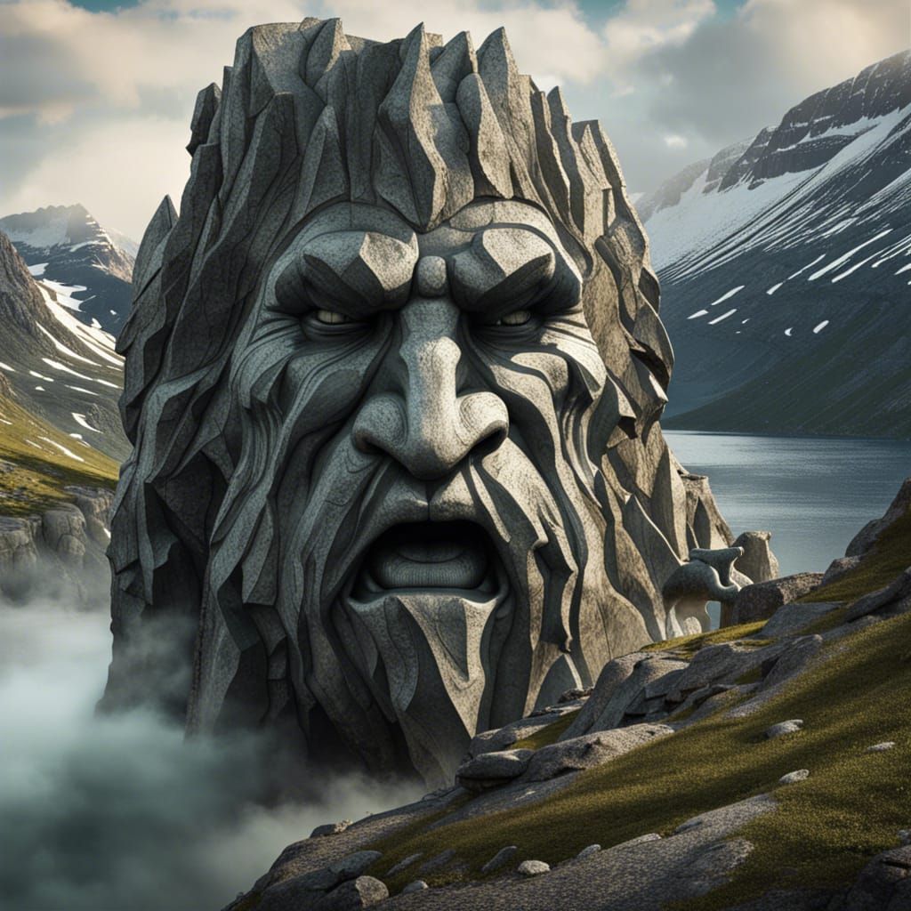 Epic Norwegian Troll Sculpture in Majestic Mountain Landscap...