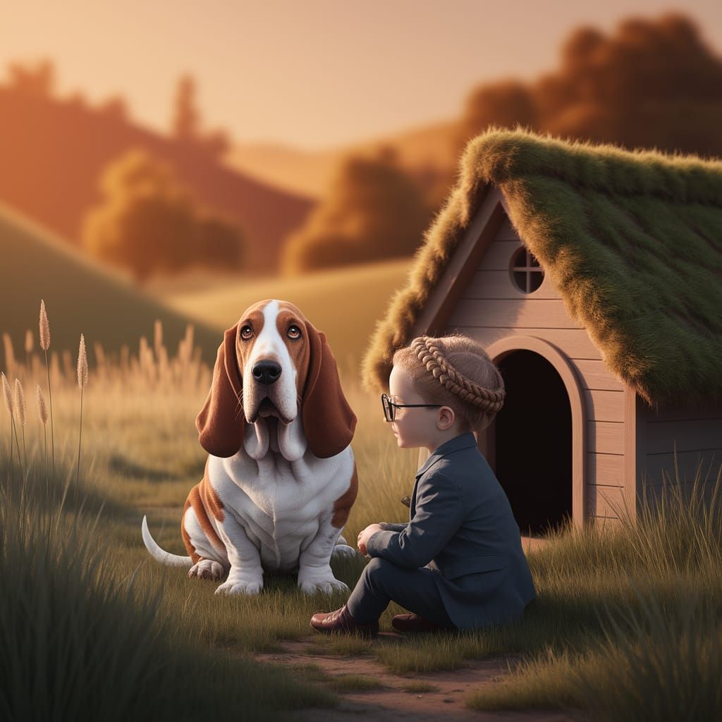 Kid with basset