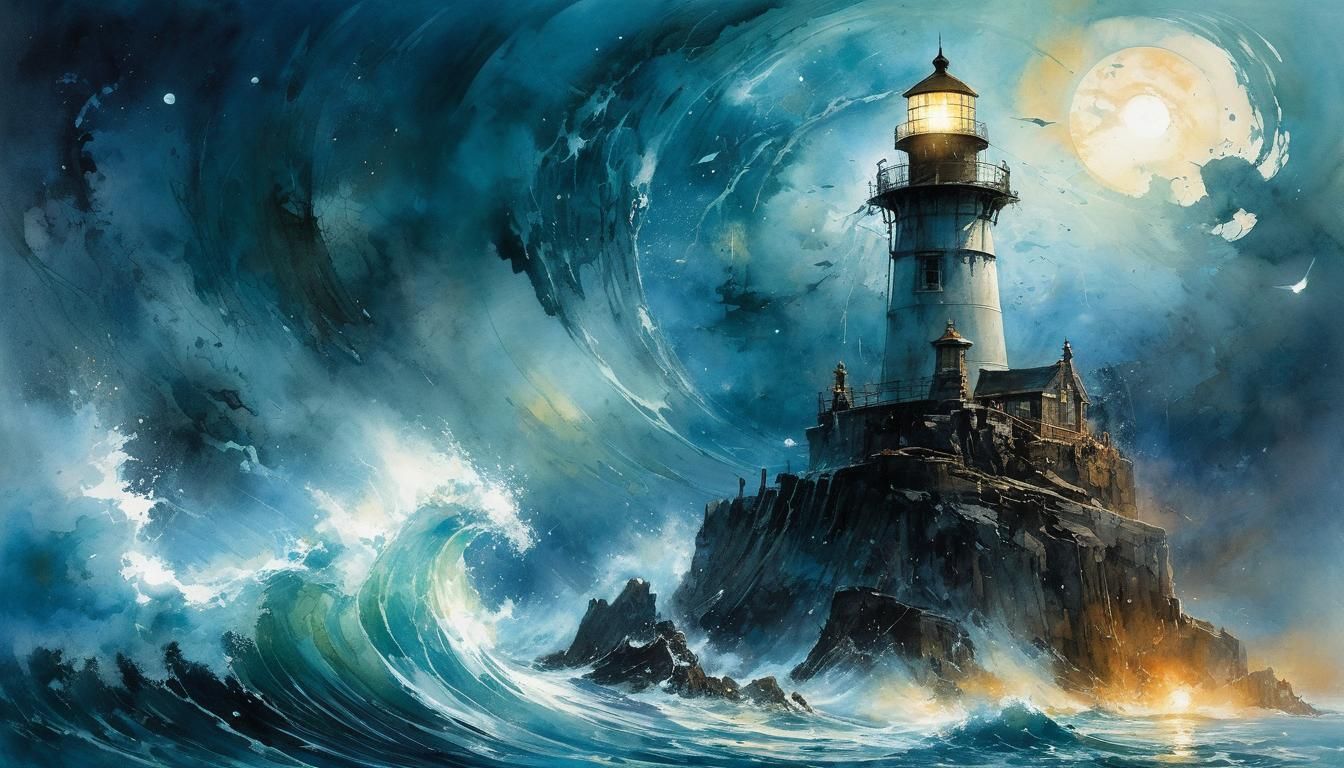 Stormy Ocean Scene in Watercolor Style