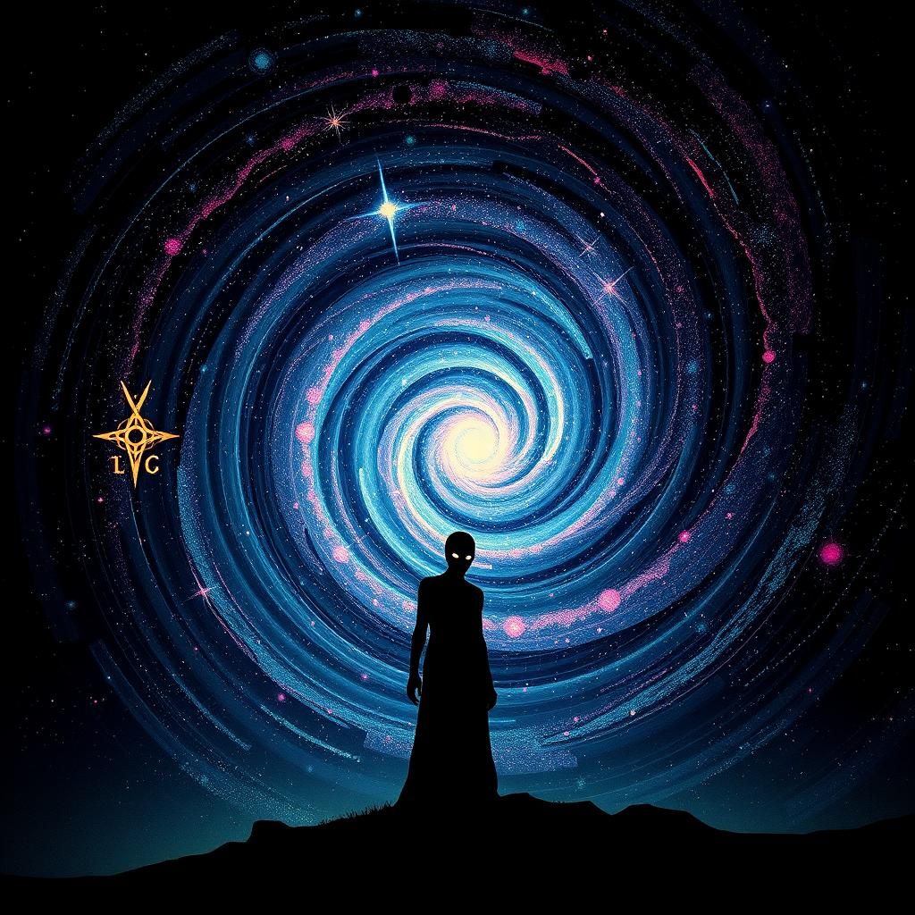 Junji Ito Inspired Figure in Psychedelic Galaxy