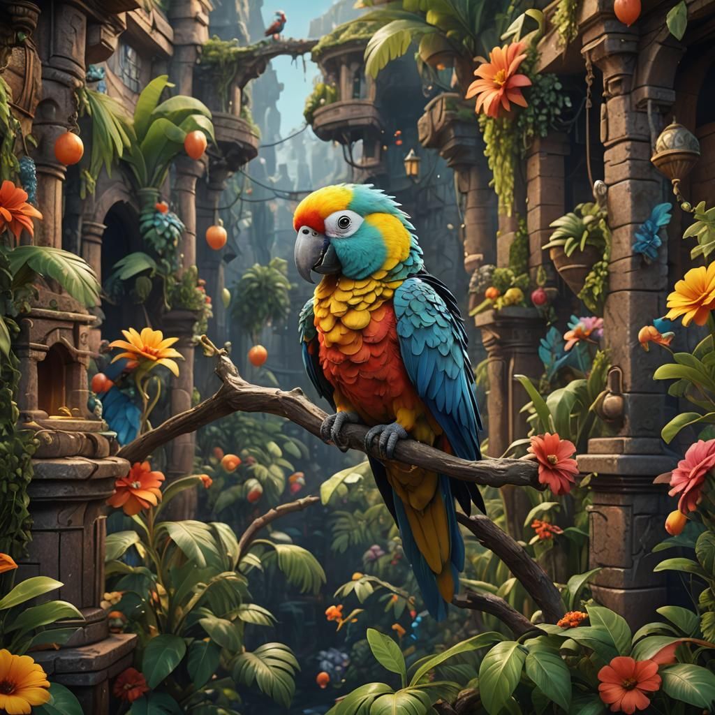 Vibrant Parrot in Whimsical Splendor