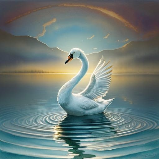Swan's Song on Moonlit Lake: Watercolor Concept Art
