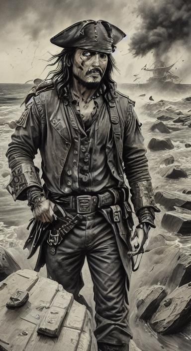Pirate Captain Stands Tall on the Black Pearl