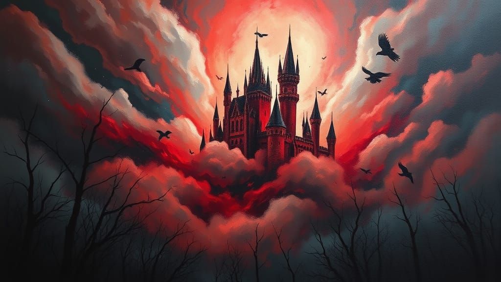 Glowing Medieval Castle in a Neo-Impressionist Sky