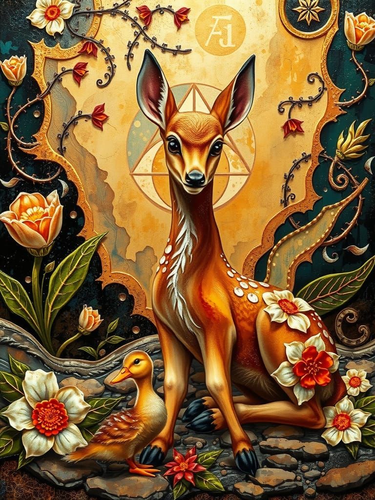 Bambi in Dreamlike Surrealist Kintsugi Landscape