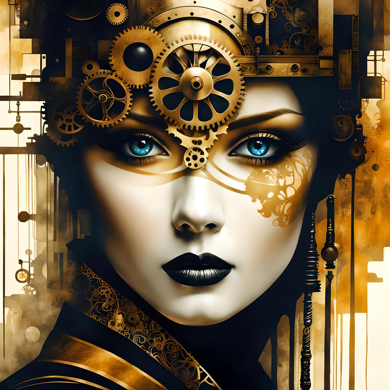 Timeless Steampunk Shadows in a Dreamlike Landscape