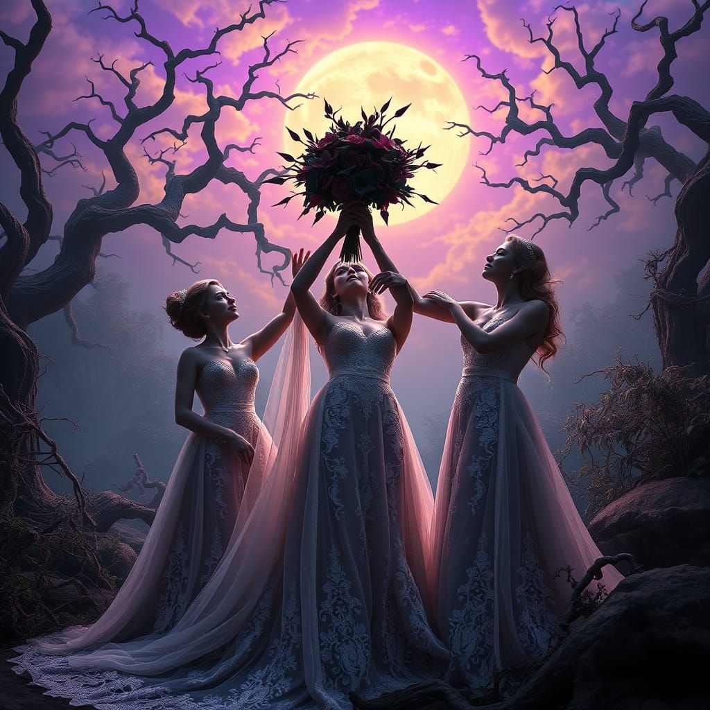Ethereal Wedding Scene with Dark Fantasy and Art Nouveau Ele...