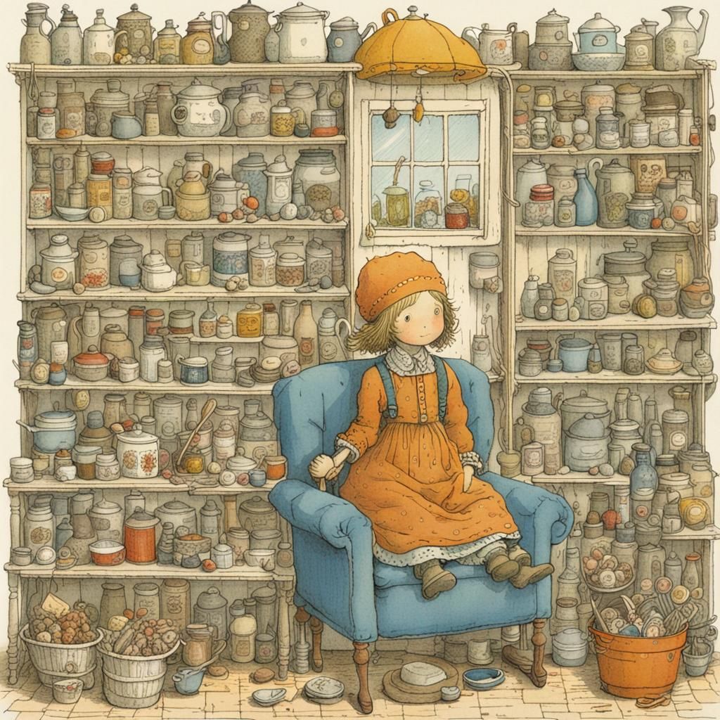 Quirky Village Scene in Whimsical Watercolor Style