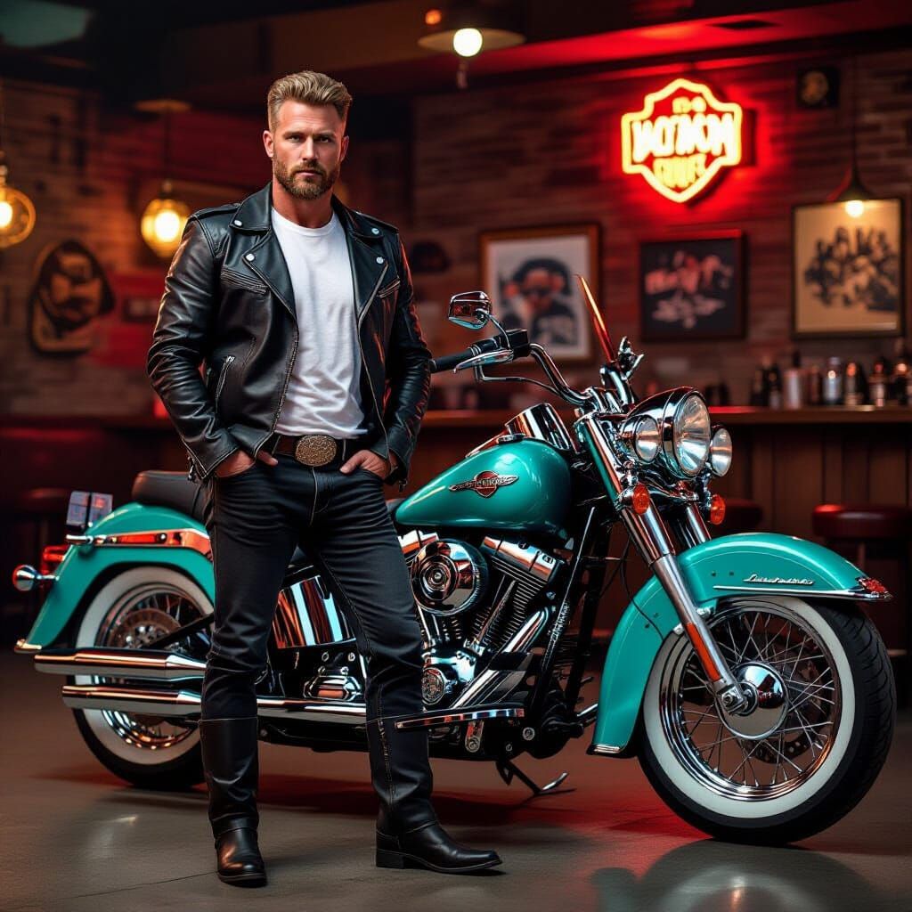 1950s Greaser with Harley Davidson, Lowbrow Art