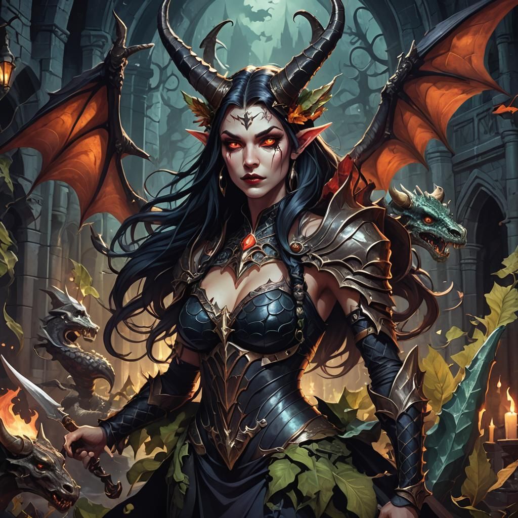 Dark Fantasy Goddess with Gothic Elegance and Macabre Beauty